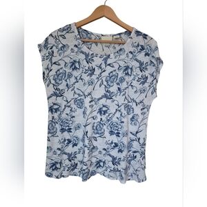 Cynthia Rowley 100% Linen Floral Shirt Women’s XL Blue White